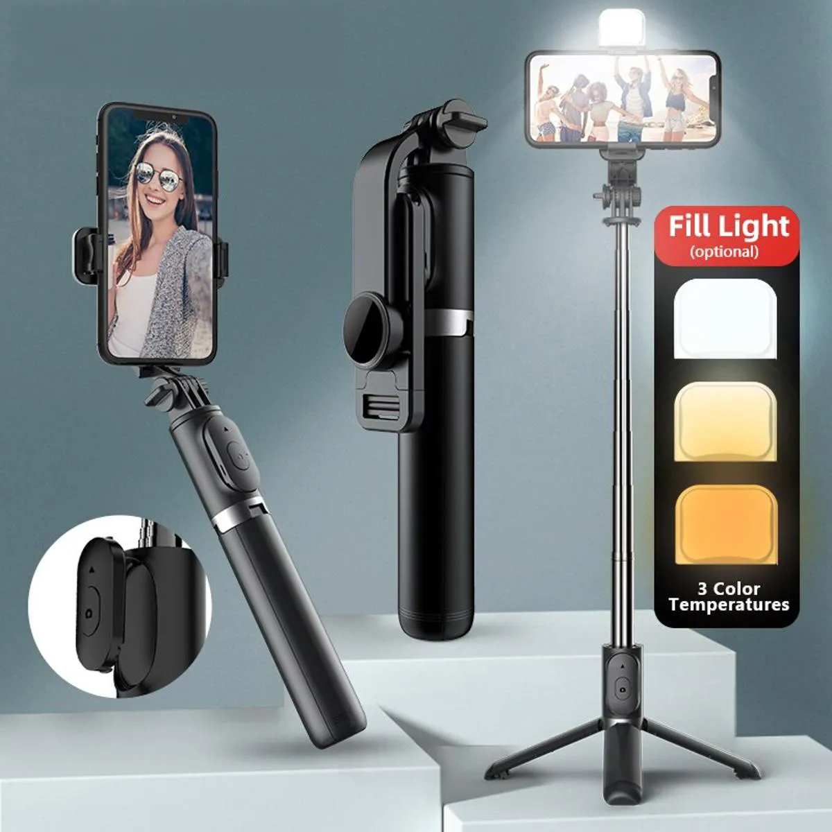 Q07 100cm Bluetooth Selfie Stick with Remote Control and Lightweight Design